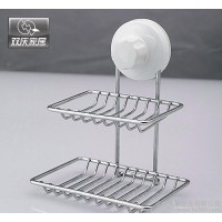 雙慶家居免釘免鉆重復(fù)使用可以水洗強(qiáng)力真空吸盤(pán)雙層香皂架